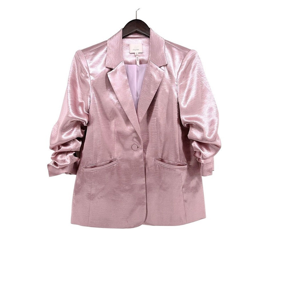 Cinq a Sept Kylie Ruched Sleeve Satin Tailored Jacket Blazer Light Pink Size 10